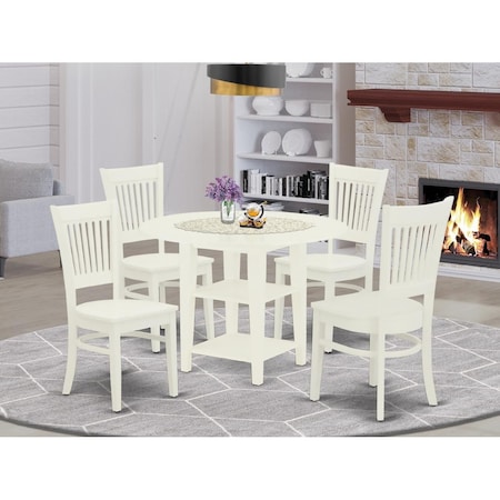 East West Furniture 5 Piece Sudbury Round Dining Table Set - Linen White SUVA5-LWH-W